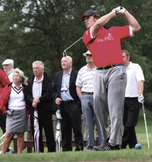 Jaacob Bowden hits an 8-iron on a par-3 during British Open Qualifying in England